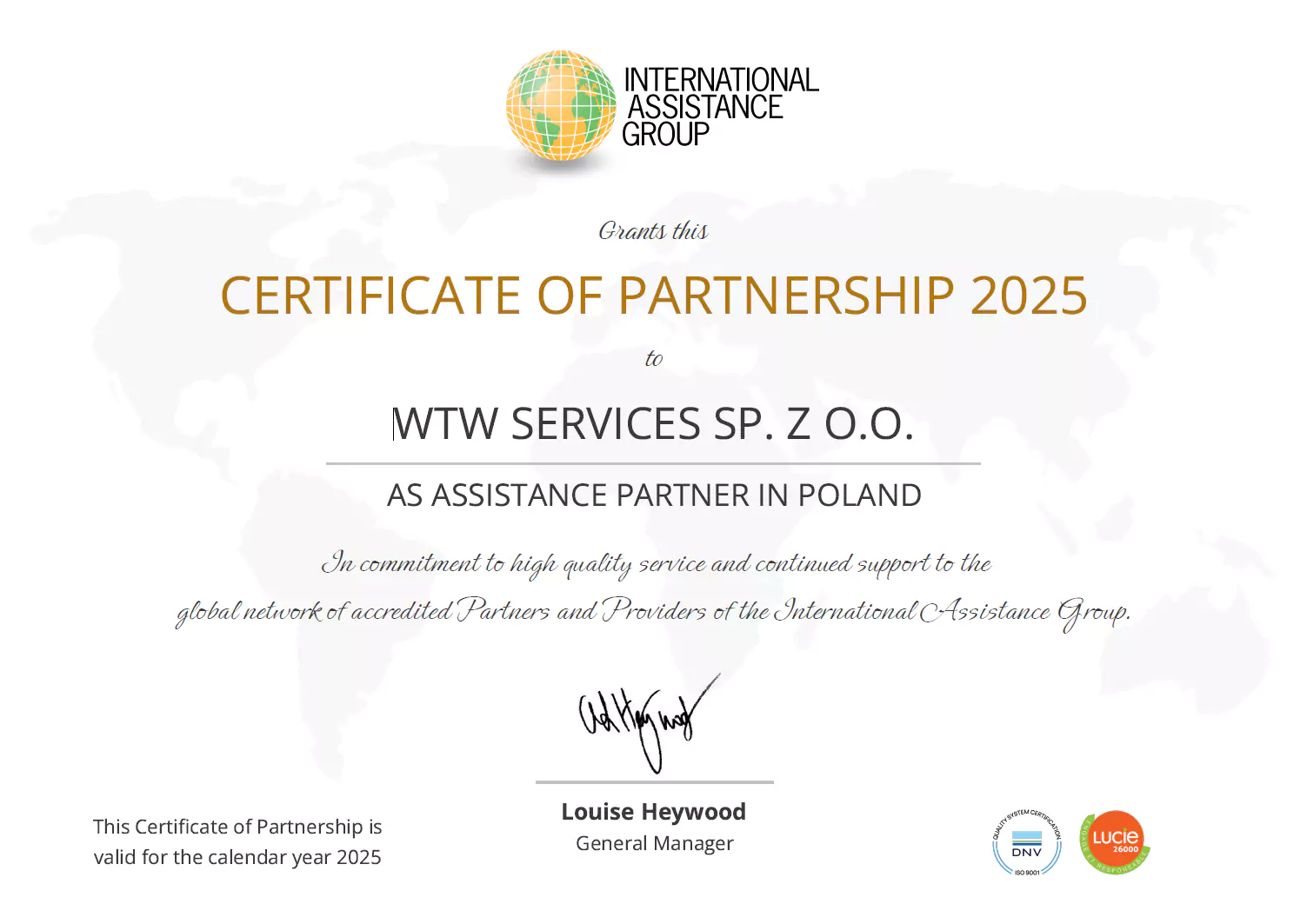 CERTIFICATE OF PARTNERSHIP 2025